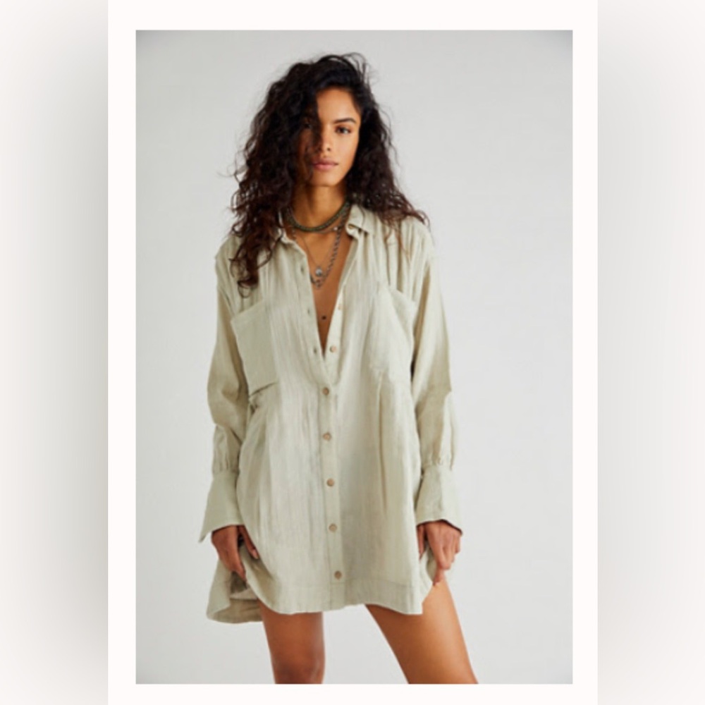 Free People | Voyager Shirt Dress in saltwater khaki, size small